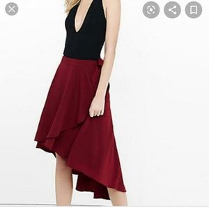 Express hi low burgundy faux wrap skirt